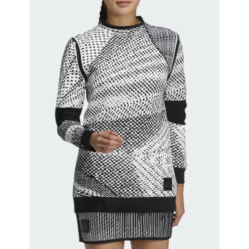 ADIDAS • Black/White Gradation Slim Fit Back Stripe Long Sleeve Knit Sweater, XS